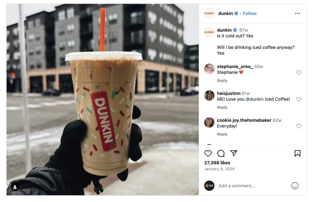 A post from Dunkin Donat's instagram page