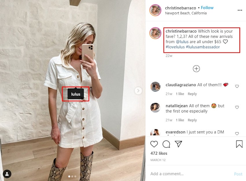 A post of an influencer wearing the product
